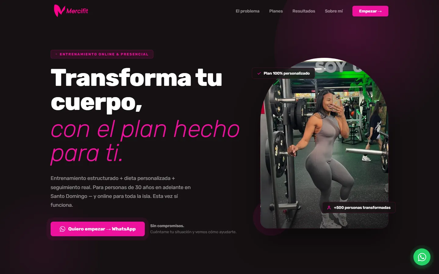 Web de Mercifit, entrenamiento online y presencial